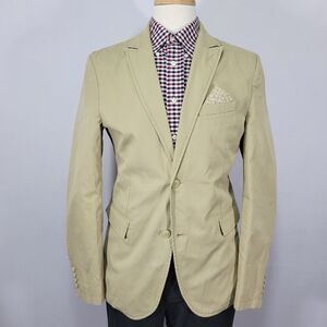 Mavi Men's Sport Coat Blazer Two Button‎ Beige Solid Cotton Size Large